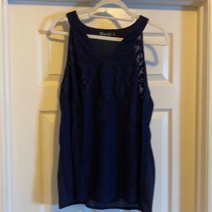 Navy Lace Sleeveless Blouse